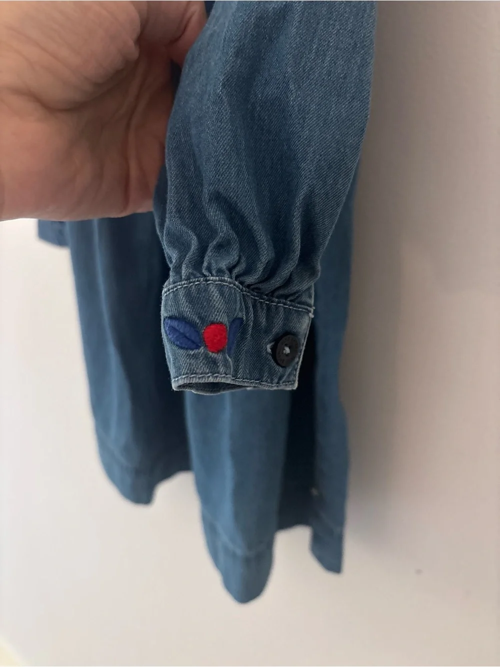 Petit Bateau dress cotton blue denim embroidered long sleeve 4T